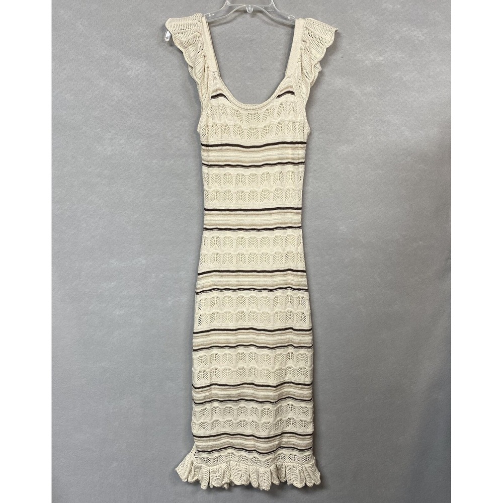 Freshman 1996 Women S Midi Dress Creamy Beige Striped Boho Y2K 5T511813X